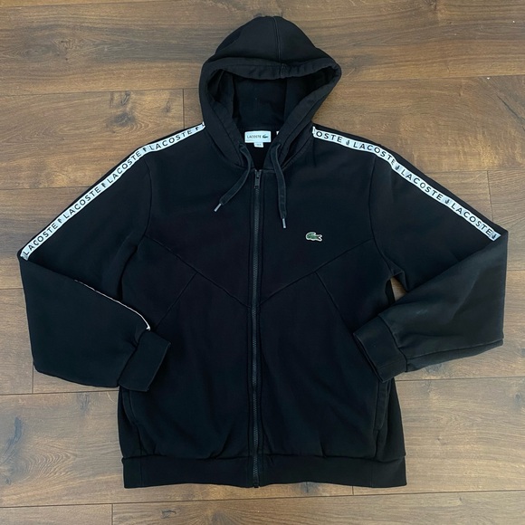 Lacoste Other - Lacoste Black Fleece Zip-Up Classic Fit Hoodie Green Crocodile Logo Men's Large